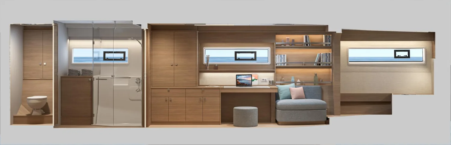 Lagoon 43 — Owner’s suite — head and storage
